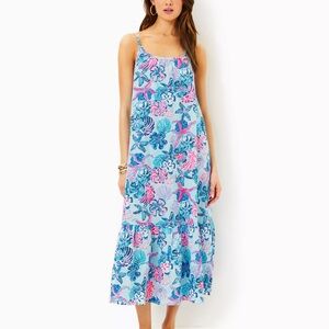 Lilly Pulitzer Amerie Linen Midi Dress in the Bahamas Beachcomber size M